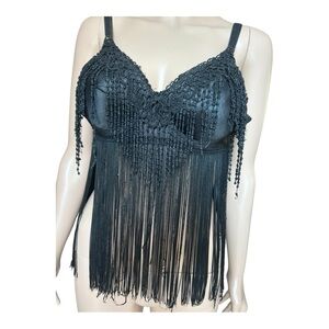 Elegant Black Fringe Lace Top